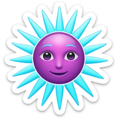 sun, neon rays, bright holographic purple and cyan collor sticker