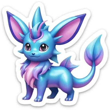 Magical scaley blue-cyan-indigo-purple-violet-pink-gradients nebula shiny glittery Suicune-Vaporeon-Primarina-Amaura-Pokémon-Fakémon-fusion, full body sticker