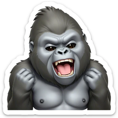 Cinematic Cute Yawning Silverback Gorilla Portrait Emoji, Head tilted slightly with a dramatic, wide-open yawn, showcasing a formidable build with a silvery mane and drowsy, half-closed eyes, Simplified yet irresistibly adorable features, highly detailed, glowing with a soft, cozy jungle glow, high shine, relaxed yet expressive, stylized with a dash of whimsical primate charm, soft glowing outline, capturing the essence of a drowsy yet affectionate guardian that appears ready to stretch out for a nap! sticker