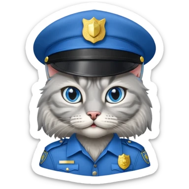 grey long-haired cat police sticker