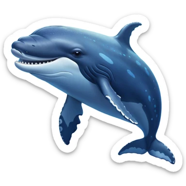 Cinematic Noble Humpback Whale Portrait Emoji, Poised and grand, with an enormous, barnacle-speckled blue-gray body, soulful, wise eyes, and a deeply serene presence, Simplified yet sharp and sophisticated features, highly detailed, glowing with a soft oceanic radiance, high shine, intelligent and powerful, stylized with an air of deep-sea mystery, focused and regal, soft glowing outline, capturing the essence of a legendary giant of the ocean that appears ready to glide majestically through the waves with effortless grace! sticker