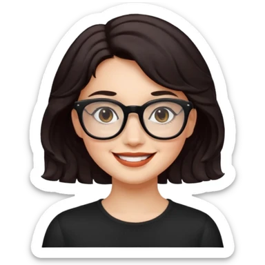 niña con pelo corto ondulado color negro rojiso con lentes negros  sticker