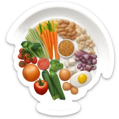 round white plate with healthy food sticker
