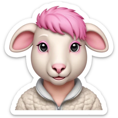Minimalist sheep character with a sleek high-tech earpiece, trendy pink asymmetrical wool haircut with undercut, and a confident smirk that screams fashion trendsetter. sticker