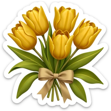 bouquet of golden beige tulips with a Khaki green bow sticker