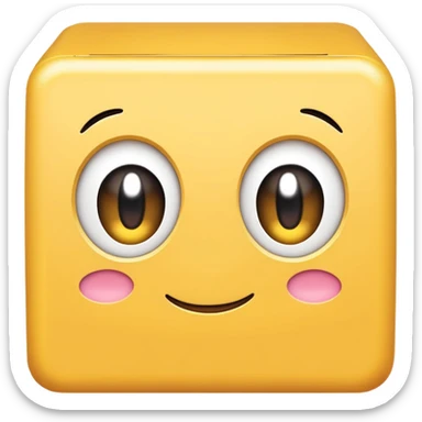 A yellow faceless box with cute kirby eyes sticker