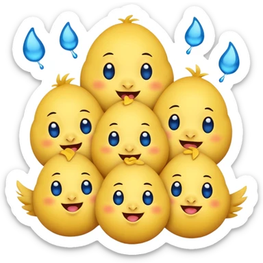 Emoji, yellow round laughing face, blue tears of joy on chicks  sticker