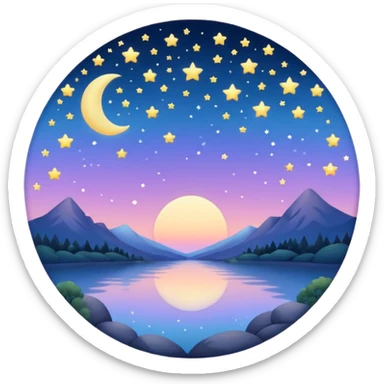 "Design a calming circle emoji for evening reflection. Soft moonlight, gentle stars, peaceful twilight sky, or spiritual symbols. No people - emphasize tranquil colors, night sky elements, and serene spiritual imagery." sticker