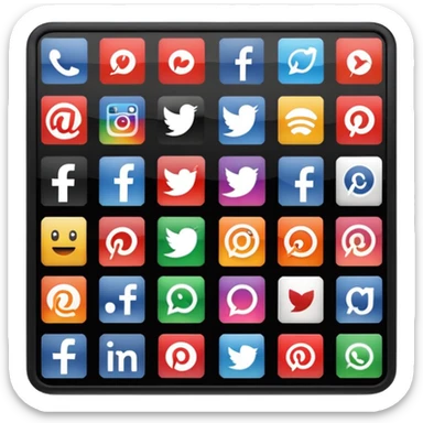 Socail media sauare emoji style icons 
Creat the quadrant with the logos of FB, X, Trustpilot, Instagram, Youtube, Linkedineach icon is ther only ones, asme size, only icons of the social media that I mentioned sticker