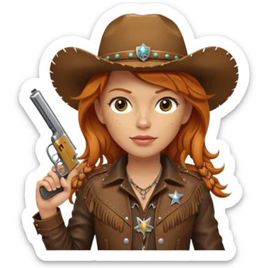 Ginger cowgirl with 2 pistols sticker