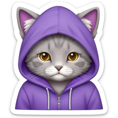 Un gato con sudadera morada sticker