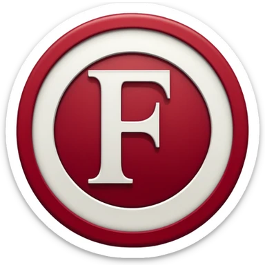 a letter F in white color surrounded with a circle deep red circle, the whole combination has a liquid texture to it and is giving the mackintosh vibes sticker