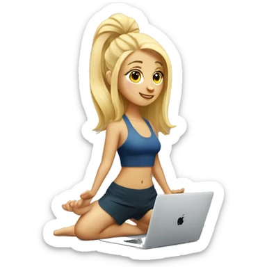  Blonde girl do yoga with Mac book  sticker