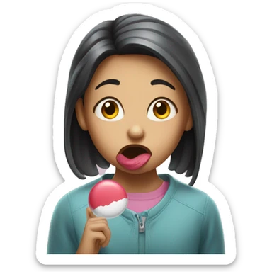 girl chewing gum with mean face sticker