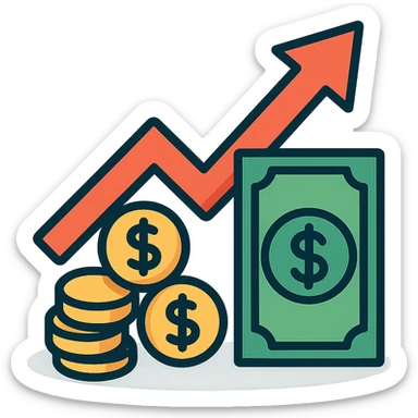 investment concept with upward arrow and money sticker