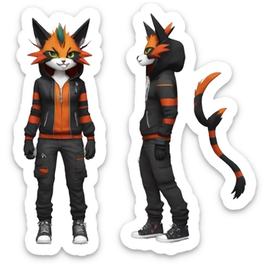 Cool Anthro Noivern-Litten-Caracal-Pokémon with edgy stripes hoodie spiked collar punk techwear Cargo Pants Full Body sticker