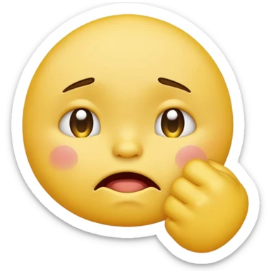 Crying yellow emoji with fist in front of mouth sticker