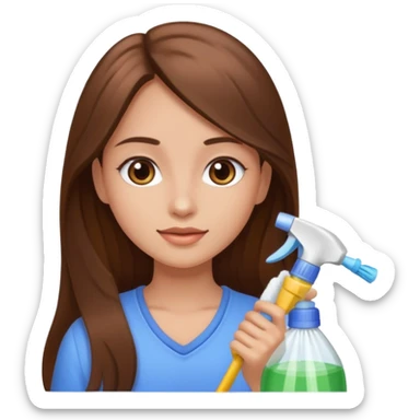 beautiful girl with long brown hair cleaning sticker