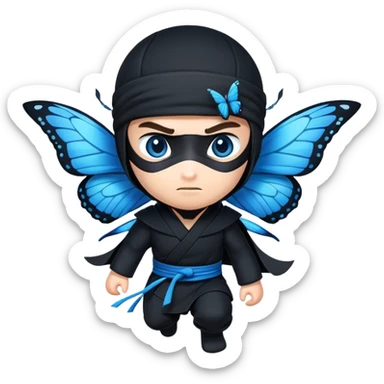 Crea una imagen con estos dos emoji 🥷🏻🦋
él ninja de piel blanca con la mariposa azu posada en el hombro como si estuviera volando. sticker