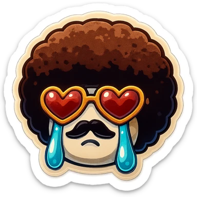 White circle face, afro, heart glasses, Crying with large tears sticker