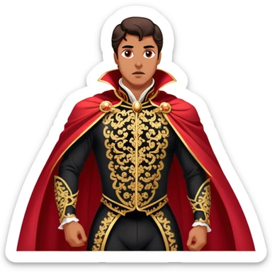 Spanish Matador – Cinematic Realistic Spanish Matador, portrayed in an ornate traje de luces with a flowing red cape, standing poised in a classic bullring with swirling dust and dramatic light, his intense expression and elegant stance capturing both bravery and artistry. sticker