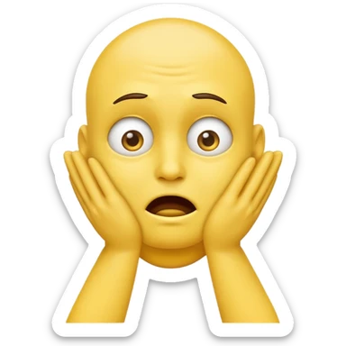 Yellow face emoji strangling itself with 2 arms crossed and hands saround neck and eyes looking up in fear sticker