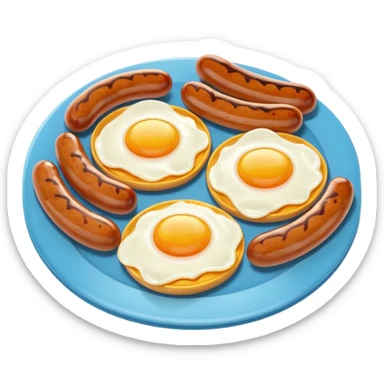 sausage and eggs object icon, fried eggs with sunny yolks, grilled sausages, warm breakfast vibe, delicious food presentation, 3D cartoon style, mobile game icon style, centered, clean background, no text, no watermark
 sticker