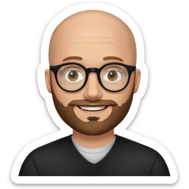 emoji 32-year-old white man, bald with a brown beard, wearing round black glasses sticker