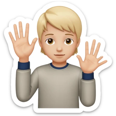 A kid holding a 6 on they left hand and 7 on right sticker