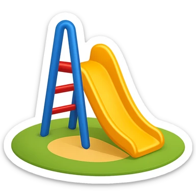 Use the reference image as a base. Remove the tree and background, keeping only the round playground floor as shown. Use colorful colors. Include only one slide. Minimize the frame structure as much as possible. The style should resemble emoji style with no background. sticker