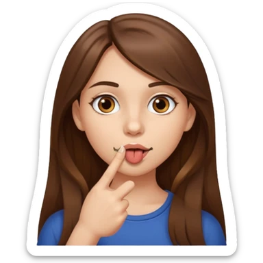 Emoji Fille cheveux long et brun yeux brun avec un doigt dans la bouche comme le truc baka sticker