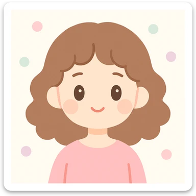 curly haired woman with shoulder length brown hair, modern illustration style, vibrant and detailed sticker