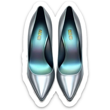 Realistic isolated top view of a pair of iridescent silver pointed toe high heel shoes. sticker