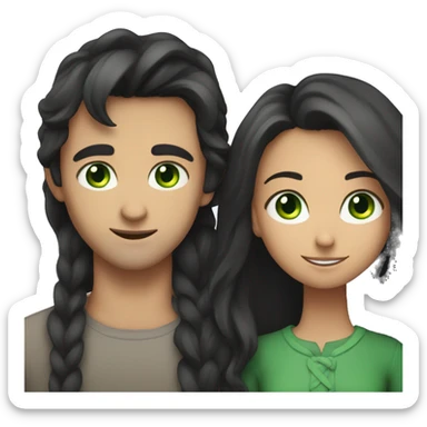 A guy with dark hair and green eyes hugs a girl with dark long hair sticker