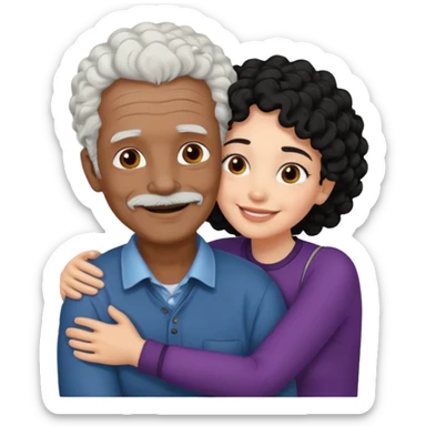  White no hiar Old man hugging dack skin curly hair woman sticker