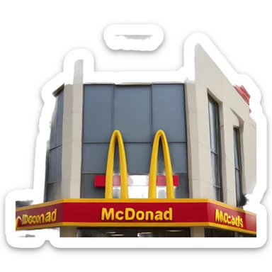 “McDonald’s store with the iconic golden arches, a red and yellow color scheme, and a simple, recognizable design that captures the essence of a fast food restaurant.” sticker