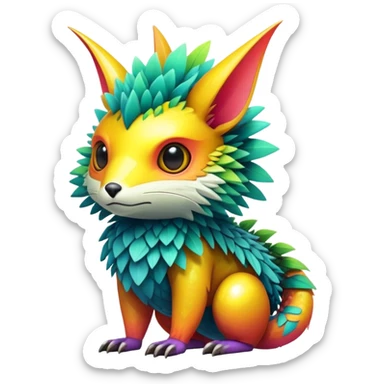 Tropical futuristic lush warm-colored modern colorful cyber-Fakémon-Trico-creature sticker