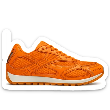Recreate the Bottega Veneta Orbit sneaker in bright orange, keeping the exact design and details, side view, clean background, in a realistic and detailed style. sticker