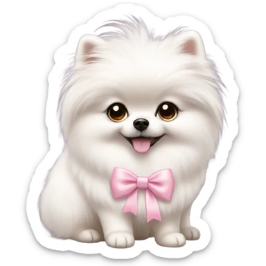 A white little Pomeranian with a cute little light pink bow on her hair sticker