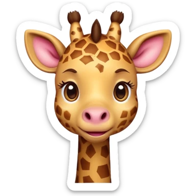 An adorable, blushing giraffe emoji with big, sparkly eyes, a shy smile, and exaggerated rosy cheeks. The design should be ultra-cute, with a rounded face and tiny features. Ideal for 'aww' or 'thanks' reactions in chat. sticker