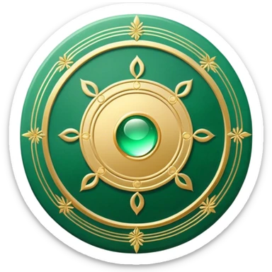 A soft emerald green book front cover with golden details, featuring a Zen circle, a ray of light, or a lotus on the cover, radiating presence, tranquility, and spiritual awakening sticker