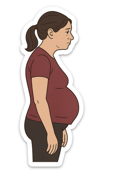 DONNA DI PROFILO CON LA POSTURA SBAGLIATA, LA PANCIA IN FUORI E LE SPALLE CHIUSE sticker