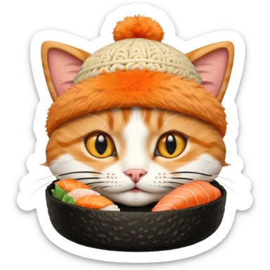 cat with a sushi hat, intricate sushi details sticker
