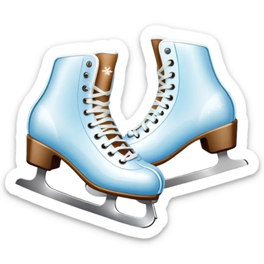 An icon showing In the background, twinkling lights, winter trees, and cheering spectators create a festive atmosphere. a pair of elegant ice skates gliding across a smooth, frozen rink with snowflakes in the air. Transparent background highlights the grace and charm of ice skating. sticker