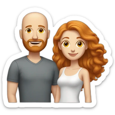 bald white man with dark beard and girlfriend with long ginger hair sticker