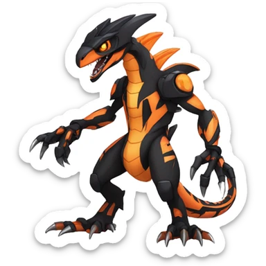  Cool Edgy Black Orange Digimon-Fakemon-Guilmon-Velociraptor-Dragon-Mecha full body sticker