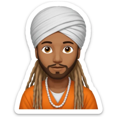 Brownskin man with long dreadlocks add a white turban on his head orange shirt  sticker