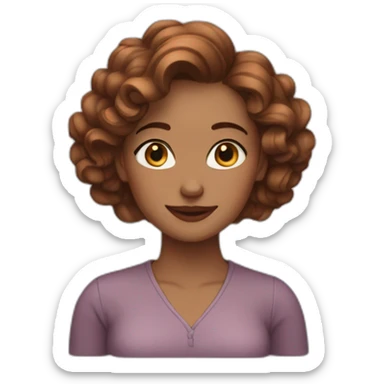 white woman, brown wavy hair, heart-shaped hand gesture, long earrings sticker