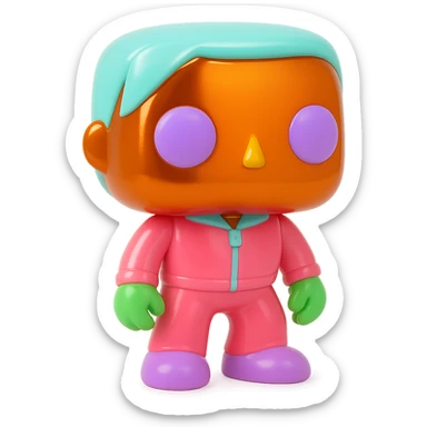 Enhance the Funko Pop figures with vivid, cheerful, and colorful eyes, hair, and outfits, while maintaining their shiny chrome skin and finish. The chrome effect should remain prominent alongside the added colors. sticker