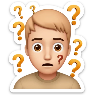 A confused character with question marks around its head sticker